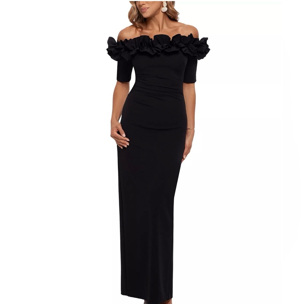 XSCAPRE RUFFLES OFF THE SHOULDER GOWN | BRAND NEW